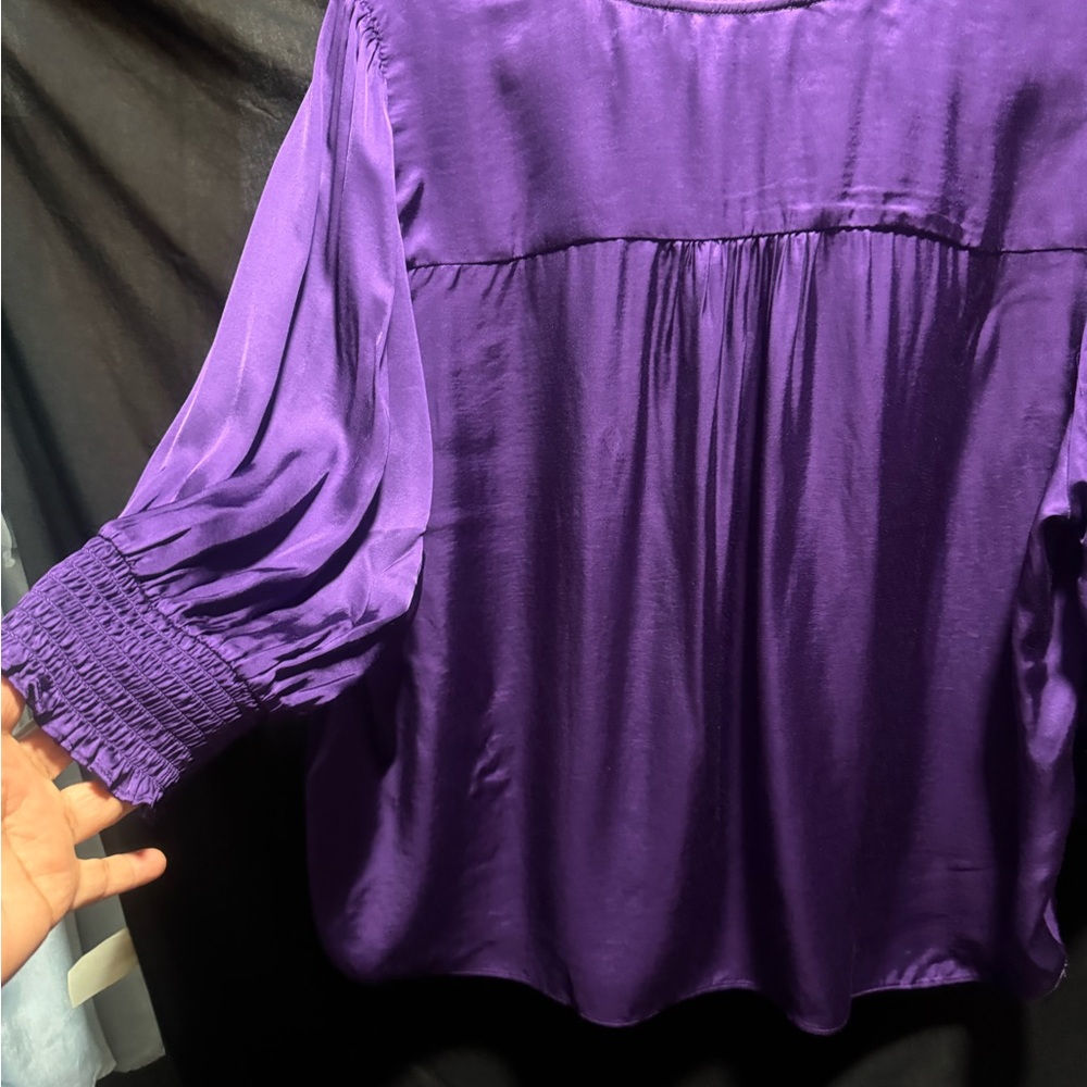 YoungLA Purple Smocked Cuffed Sleeve Blouse
